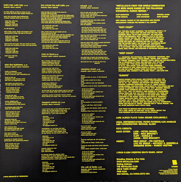 Metallica : Ride The Lightning (LP, Album, Ltd, RE, RM, Blu)