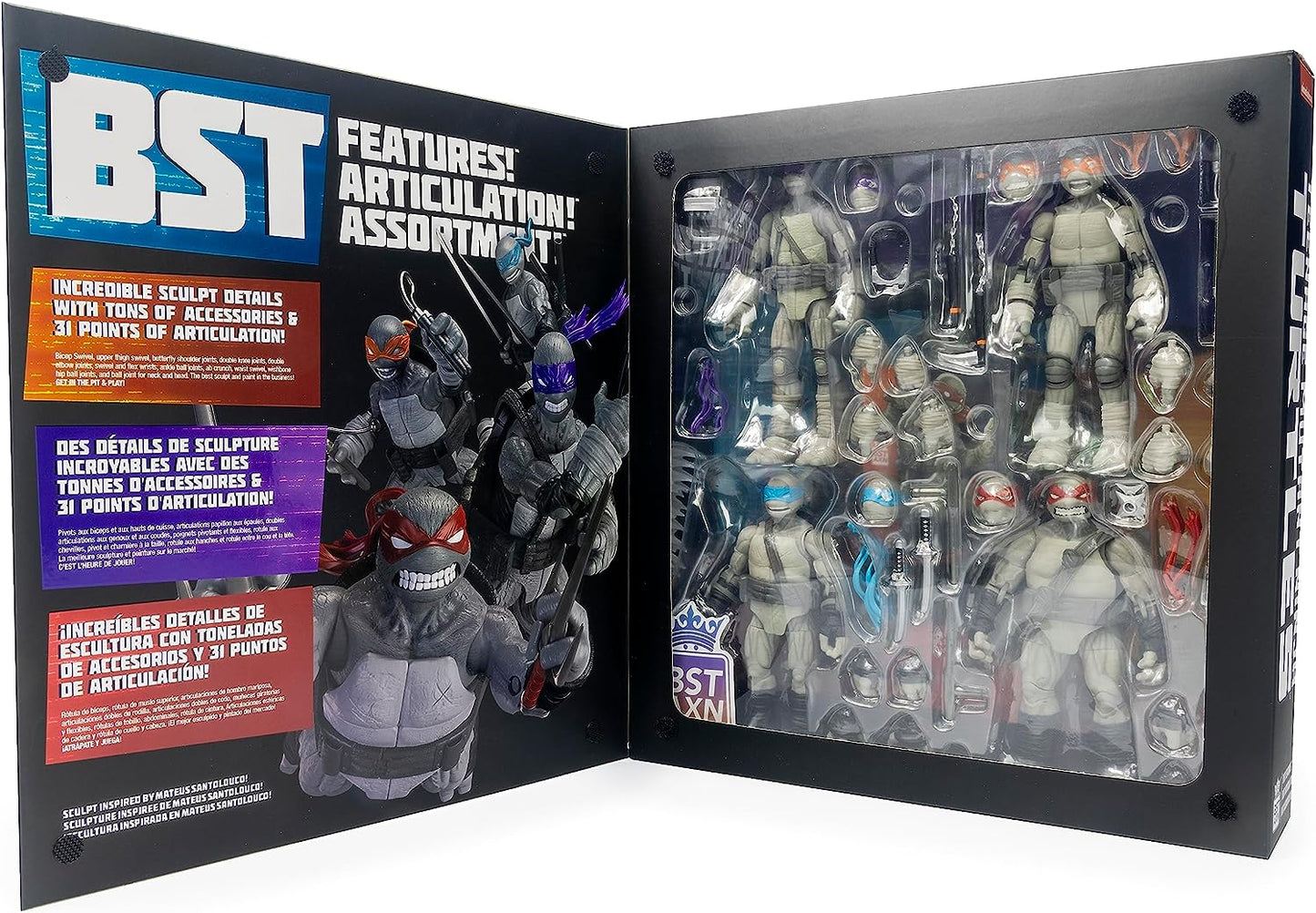 The Loyal Subjects Teenage Mutant Ninja Turtles BST AXN IDW Figura de acción inspirada en el cómic 'Blanco y negro' de 5 pulgadas, paquete de 4 - Exclusivo de SDCC 2023