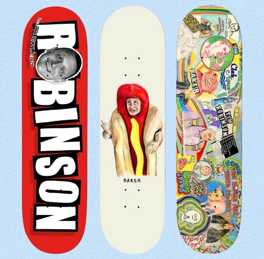 SET OF 3 Baker x Tim Robinson Brand Logo Raaandomm Cosmic Gumbo Skateboard Deck