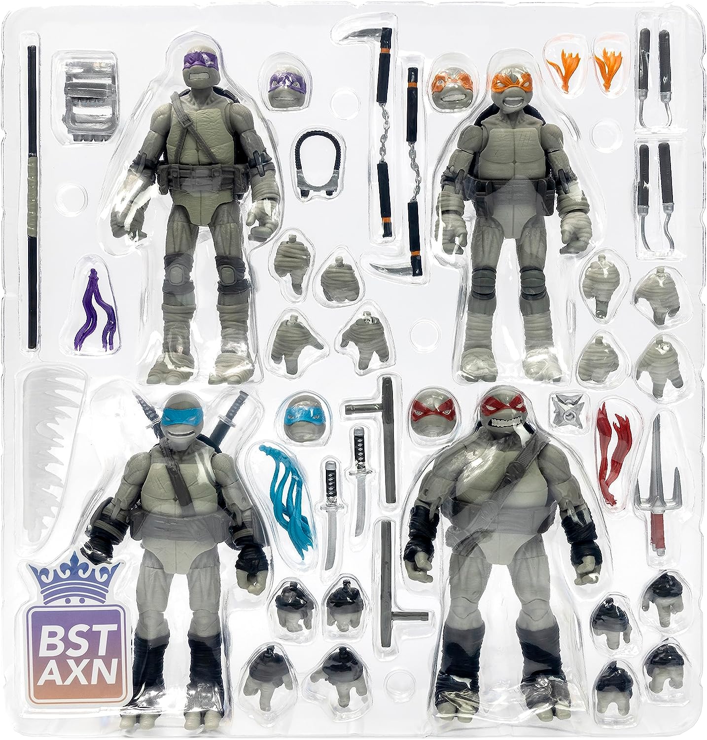 The Loyal Subjects Teenage Mutant Ninja Turtles BST AXN IDW Figura de acción inspirada en el cómic 'Blanco y negro' de 5 pulgadas, paquete de 4 - Exclusivo de SDCC 2023