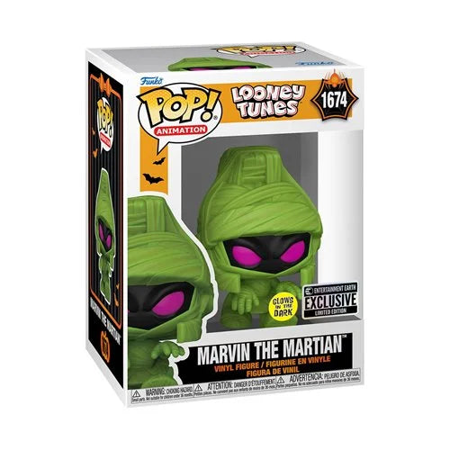 ¡Looney Tunes Halloween Marvin el marciano Funko Pop que brilla en la oscuridad! Figura de vinilo n.° 1674 - Exclusivo de Entertainment Earth