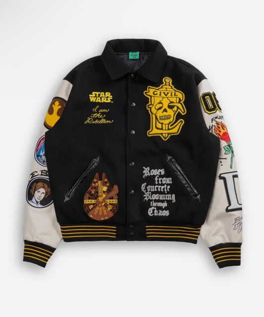 Star wars Rebellion Collared Letterman Jacket in Black/Natural